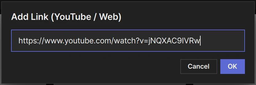 The Add Link (YouTube / Web) window